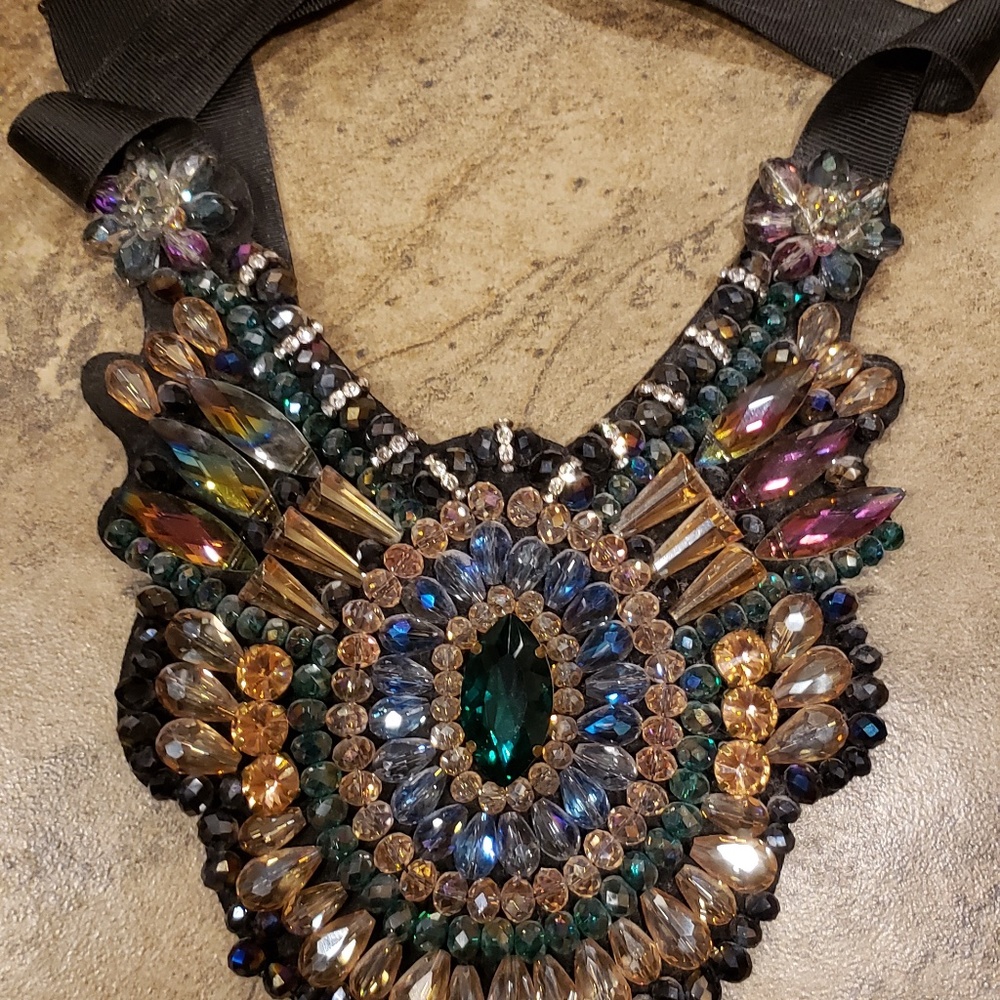 Colorful Jewel Tone Crystal Statement Necklace